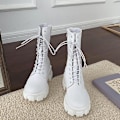 Miniatyrbild 1 av 5: Nya Mid Calf Boots. Kvinnor Höst Vinter Snörning Dragkedja Botas White 40