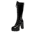 Miniatyrbild 3 av 4: Läder Knähöga, snörning plattform boots för damer red shoes 10