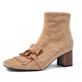 Miniatyrbild 1 av 5: Får Mocka Fringe Ankel Chunky Högklack Fyrkantiga Tofs Boots camel 6cm 9