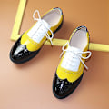 Miniatyrbild 1 av 2: Women's Flats Oxfords Sneakers i äkta läder - Svart Gul Vit 9