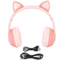Spelheadset med kattöron, Bluetooth-stöd, litet minneskort, LINEIN-läge, LED-mikrofon, rosa