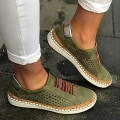 Miniatyrbild 4 av 5: Kvinnor Handsydd Randig Andas Elastisk Retro Casual Flat Sneaker Red1 35