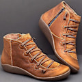 Miniatyrbild 1 av 4: Ankelboots i PU-läder för dam, Punkboots med korsremmar (Set-2) brown-A 7.5
