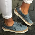 Miniatyrbild 1 av 5: Kvinnor Handsydd Randig Andas Elastisk Retro Casual Flat Sneaker blue2 42