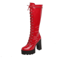 Miniatyrbild 4 av 4: Läder Knähöga, snörning plattform boots för damer black shoes 4