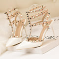 Miniatyrbild 1 av 2: Roman Fashion Klackar Lack-läder Metallic Rivet Sandaler - Vit 34