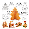 Miniatyrbild 1 av 5: 8 st/set 3D-formar i rostfritt stål med julgran, snögubbe, släde, älg bakform för julfest