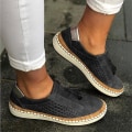 Miniatyrbild 1 av 5: Kvinnor Handsydd Randig Andas Elastisk Retro Casual Flat Sneaker black2 35