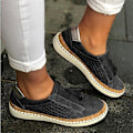 Miniatyrbild 1 av 5: Kvinnor Handsydd Randig Andas Elastisk Retro Casual Flat Sneaker black2 41