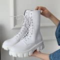 Miniatyrbild 2 av 5: Nya Mid Calf Boots. Kvinnor Höst Vinter Snörning Dragkedja Botas White 40