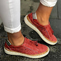 Miniatyrbild 2 av 5: Kvinnor Handsydda Randiga Andas Elastiska Retro Casual Flat Sneaker / red4 39