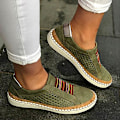 Miniatyrbild 4 av 5: Kvinnor Handsydda Randiga Andas Elastiska Retro Casual Flat Sneaker / red4 39