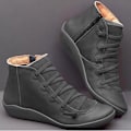 Miniatyrbild 3 av 5: Ankelboots i PU-läder för dam, Punkboots med korsremmar (Set-2) gray-A 10.5