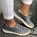 Miniatyrbild 5 av 5: Kvinnor Handsydd Randig Andas Elastisk Retro Casual Flat Sneaker black2 40