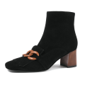 Miniatyrbild 1 av 5: Får Mocka Fringe Ankel Chunky Högklack Fyrkantiga Tofs Boots black 6cm 4