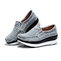 Miniatyrbild 5 av 5: Höst Dam Platformskor, Läder Flats Tjock Sula Loafers Gray 6