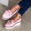 Miniatyrbild 1 av 4: Balett Flats Skor i Blandade Färger för Damer, Äkta Läder Loafers Pink 42