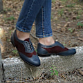 Miniatyrbild 2 av 4: Kvinnors Flats Oxfords Sneakers i äkta läder - Brun Beige Blå 10