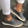 Miniatyrbild 1 av 5: Kvinnor Handsydd Randig Andas Elastisk Retro Casual Flat Sneaker Blue1 36