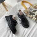 Miniatyrbild 2 av 5: Läder damklackar Sexiga tjocksulade snörskor light black 38