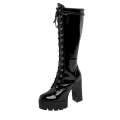 Miniatyrbild 2 av 5: Läder Knähöga, snörning plattform boots för damer white shoes 9.5