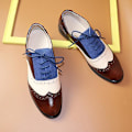 Miniatyrbild 1 av 4: Kvinnors Flats Oxfords Sneakers i äkta läder - Brun Beige Blå 8.5
