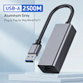 Pikkukuva 1 / 5: 2500 Mbps USB C - Ethernet-sovitin USB Lan RJ45 Verkkokortti kannettavalle tietokoneelle Xiaomi Mi Box S Nintendo Switch PC Alumiini Gigabit 2500Mbps USB A