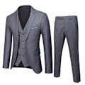 Miniatyrbild 1 av 2: Herrar 3-delad Slim Fit Kostymset, Solid Jacka Väst Byxor Grey Grey 3XL
