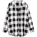 Miniatyrbillede 1 af 5: Rutete langærmet skjorte dame Button Down uldblanding tynd jakke Casual blusetoppe med lomme Black and White Black and White M