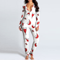 Miniatyrbilde 1 av 5: Dam En-delt Trykt Nattkjole Julpyjamas Jumpsuit Romper Långärmad Nattkjole Hvit White XL