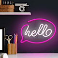 Miniatyrbillede 5 af 7: Neon LED Hello Batteri + USB Forever Light Rosa/vit Multicolor