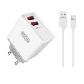 Pikkukuva 1 / 2: iPhone 2.4 Amp Snabbladdning 2xUSB Väggadapter + Lightning Kabel White