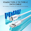 Pikkukuva 2 / 7: 60W USB-C To USB-C PD Premie Snabbladdning kabel iPhone15/16, Samsung White