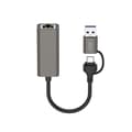 2-i-1 USB/USB-C till RJ45 Adapter XO HUB018 – 100 Mbps, Grå Svart