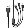 Pikkukuva 1 / 3: 3i1 snabb USB till Lightning + USB-C + microUSB-kabel, 1,0m 2,4A Black