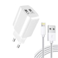 Pikkukuva 2 / 2: iPhone 2.4 Amp Snabbladdning 2xUSB Väggadapter + Lightning Kabel White