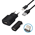 Miniatyrbillede 2 af 5: FOREVER Vægoplader + Lightning kabel + Biloplader Black