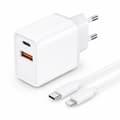 Snabbladdare 30W för iPhone Dual Port USB/USB-C med USB-C till Lightning Kabel Vit
