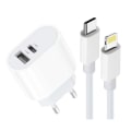 Pikkukuva 1 / 6: Snabbladdare Dual Port USB-C för iPhone 11/12/13/14 med Kabel White
