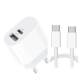 Pikkukuva 6 / 6: Snabbladdare Dual Port USB-C för Samsung, iPhone med USB-C Kabel White
