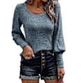 Miniatyrbild 2 av 5: Kvinna Rundhals Långärmad Topp Solid Färg Puffärm Casual T-shirt Blus för Kontor Dating Shopping Blå S