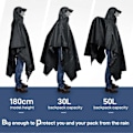 Pikkukuva 3 / 5: Vedenpitävä Poncho Aikuisille, 3-in-1 Monitoiminen Uudelleenkäytettävä Kevyt Sadeponcho Aikuisille Vedenpitävä Kiristysnyörillisellä Hupulla Ulkoiluun Retkeilyyn Pyöräilyyn