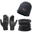 Miniatyrbillede 1 af 5: Mænds vinterdragt med varm og moderne strikket hue, jakke og handsker, one size fits all, akryl Grey L