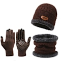 Miniatyrbillede 1 af 5: Mænds vinterdragt med varm og moderne strikket hue, jakke og handsker, one size fits all, akryl Brown M