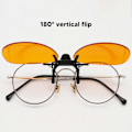 Miniatyrbillede 2 af 5: Klips-på Briller Effektiv Blåt Lys Blokering 180 Grader Vertikal Flip Bærbar Orange Brille Klips Linse til Computer Rund