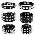Miniatyrbilde 1 av 2: 6-delt lær armbånd med nagler for menn, kvinner, 80-talls naglet armbånd, gotisk punk rock armbånd, naglet armbånd, unisex metall, for Hal
