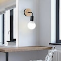 Miniatyrbillede 3 af 4: Sæt af 2 Indendørs Vægsconces Metal og Træ - Vægslamper Vægsbelysning til Soveværelse, Badeværelse, E27 Sort - Sort