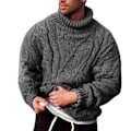 Miniatyrbilde 1 av 2: Høyhalsgenser for menn i chunky strikk med rulleskjørt Grey M