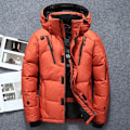 Miniatyrbild 1 av 5: Herrdunjacka Vinter Parka Huva Utomhus Tjock Varm Överdimensionerad Mode 2024 Dragkedja Nedre Jacka Orange 2XL