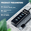 Miniatyrbild 2 av 5: USB 3.0 Hub med Strömförsörjning, 4 Portar, Bärbar USB-Datahub, Delare, Adapter